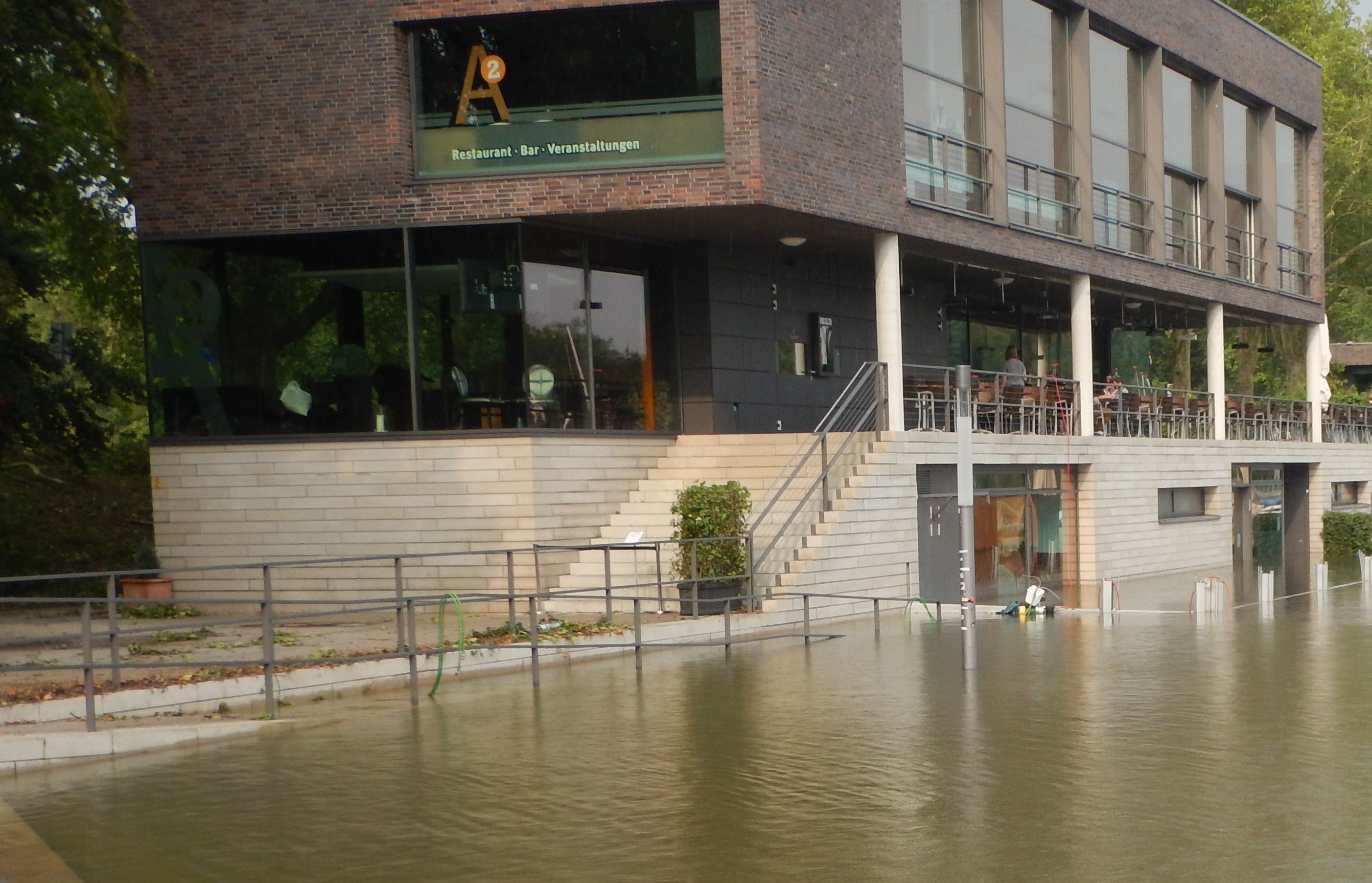Starkregen 2014 in Münster, Hochwasser, das Dammbaklensystem ist überflutet worden Starkregen 2014 in Münster, Hochwasser, das Dammbaklensystem ist überflutet worden