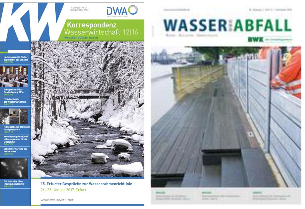 Fachzeitschriften der DWA und des BWK mit dem Thema mobiler Hochwasserschutz